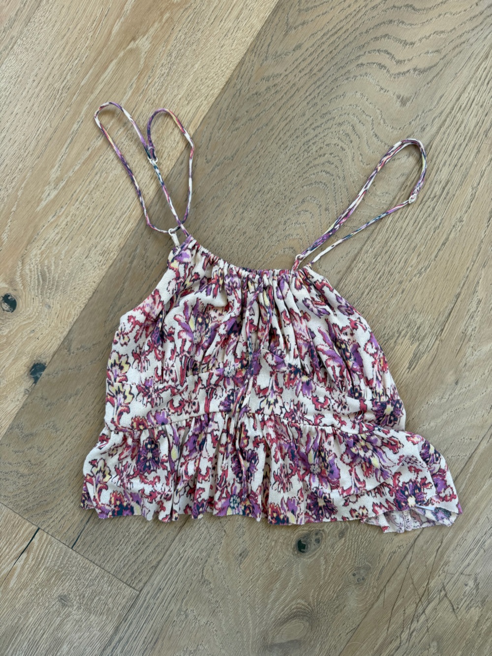 Urban Outfitters Cream Knit Tank with Pink, Purple & Yellow Print